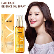Huile pour les Cheveux – Nourishing & Shiny Hair Oil in Essence Oil Spray packaging with model.