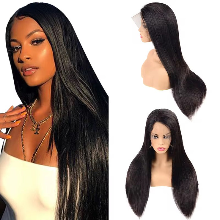 Perruque Sans Colle – Glueless Wig for Natural Look, featuring sleek straight hair on a mannequin.