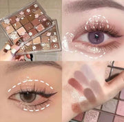 Palette de Maquillage featuring vibrant colors, swatches, and elegant eye makeup looks.